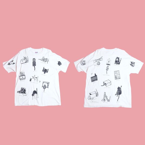 1990s STUDIO ROJA. Joe Crabtree CATS All Over Short Sleeve T Shirt. L-XL - Picture 1 of 13